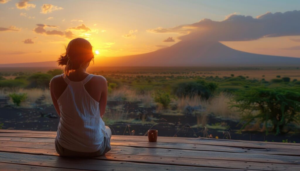 Serene sunset meditation with majestic mountain view peaceful natural landscape captured 996993 87669